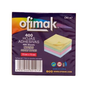 Notas adhesivas 3"x3" 400hjs 4 colores Pastel -Ofimak OK147