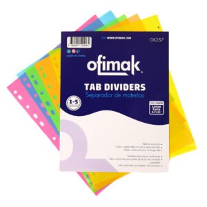 Separadores plastico de 5 divisiones Carta colores Ofimak OK257 Separadores de plástico de 5 divisiones Carta colores Ofimak OK257