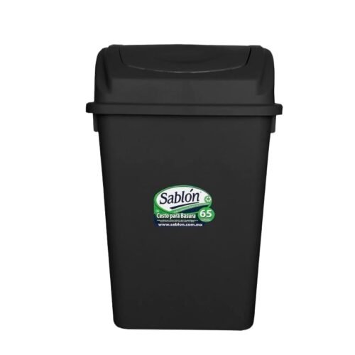 Basurero 65 litros negro con tapa Sablon c Basurero 65 litros negro con tapa balancín Sablón
