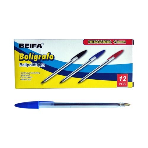Lápiz tinta punta redonda 1.0mm Rojo Beifa AA934-12(AZ) Boligrafo punta redonda 1.0mm Beifa AA934-12(AZ) -Azul