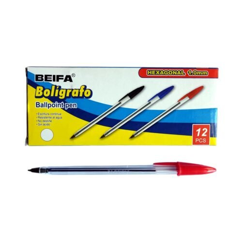Lápiz tinta punta redonda 1.0mm Rojo Beifa AA934-12(RO) Bolígrafo punta redonda 1.0mm Beifa AA934-12(RO) -Rojo