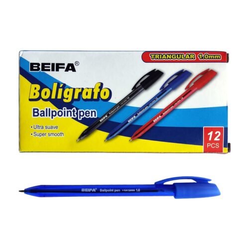Lápiz tinta triangular 1.0mm Azul Beifa KA128600(AZ) b Bolígrafo triangular 1.0mm Beifa KA128600(AZ) -Azul