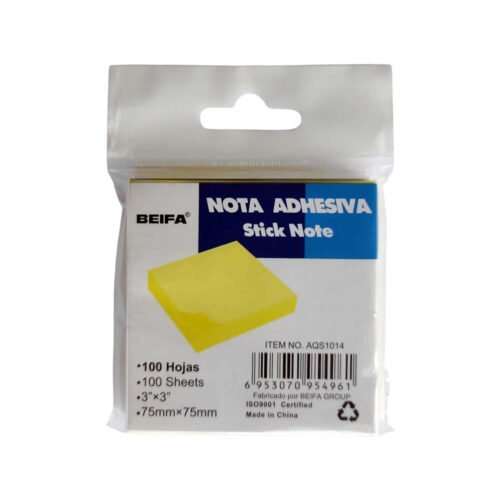 Notas adhesivas Amarillo 3x3" 100hjs Beifa AQS1014