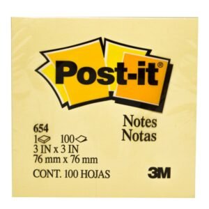 Notas adhesivas Post-it 654 3x3 100hjs amarillo Notas adhesivas amarillas 3x3" (100hjs) Post-it 654