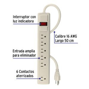 Regleta protector de Picos 6 contactos Volteck Regleta protector de Picos de 6 contactos Volteck MUL-6 -Beige