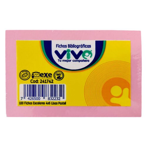 ficha escolar 4x6 lisa pastel 100hjs Fichas escolares 4x6" lisas colores pastel (100hjs) Vivo