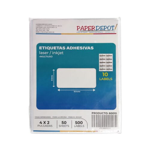 Etiquetas adhesivas 4x2" (10 por hoja) PAPER DEPOT