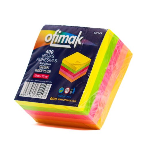 Notas adhesivas 3"x3" 400hjs 4 colores Neón -Ofimak OK149
