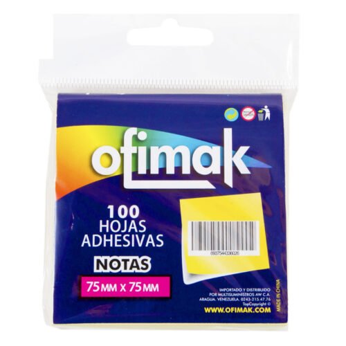 Notas adhesivas 75 x 75 mm Amarillas -Ofimak OK10A