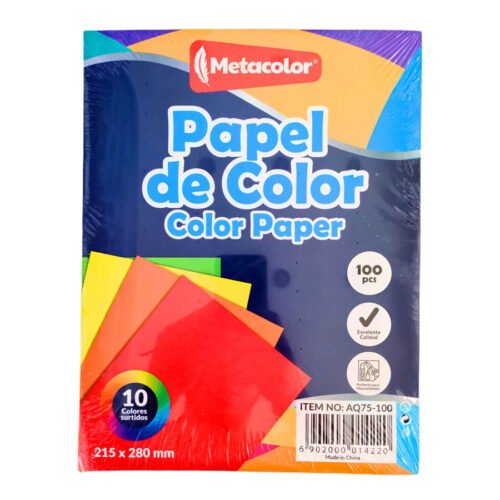 Papel de Color – Paquete de 100 Hojas Surtidas (10 Colores) Metacolor AQ75-100N