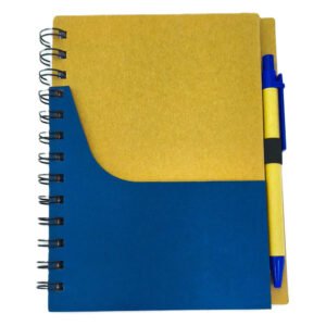 Libreta Ecológica con Bolígrafo y Bolsillo Frontal – Diseño Kraft & Azul AQB2004