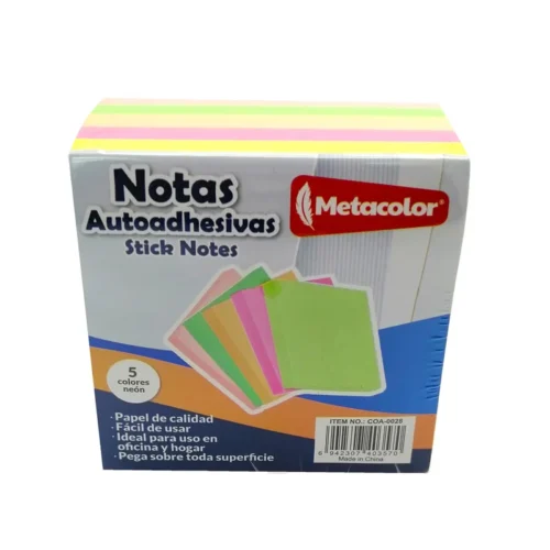 COA-0028 Notas Autoadhesivas 3x3" - 5 Colores Neón(500hjs) Metacolor COA-0028