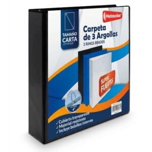 archivador binder 4 negro Archivador(Binder) 4" carta negro 3 anillos Metacolor PP-07-4