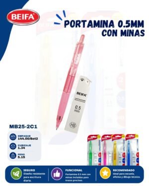 Portamina 0.5mm con minas Beifa MB25-2C1